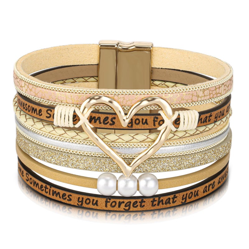 Desimtion Heart Boho Leather Wrap Inspirational Bracelets for Women, Valentines Day Gifts for Her, Bohemian Jewelry for Women Teen Girls - Image 1