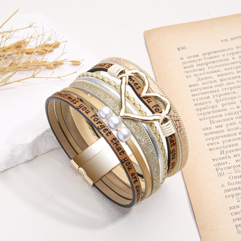 Desimtion Heart Boho Leather Wrap Inspirational Bracelets for Women, Valentines Day Gifts for Her, Bohemian Jewelry for Women Teen Girls - Image 2