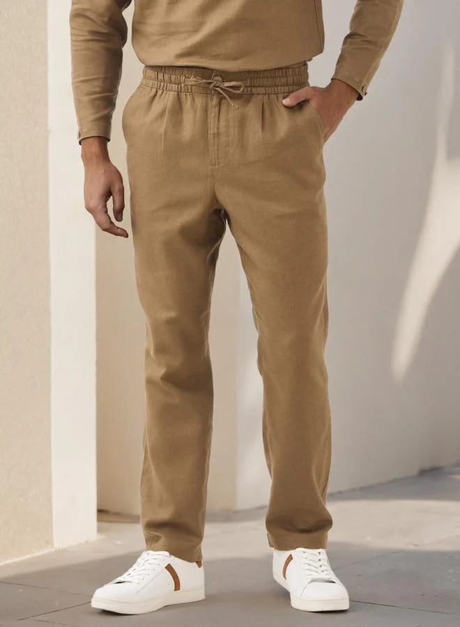 ايكونيك بنطلون كتان بقصة عادية وخصر مرن