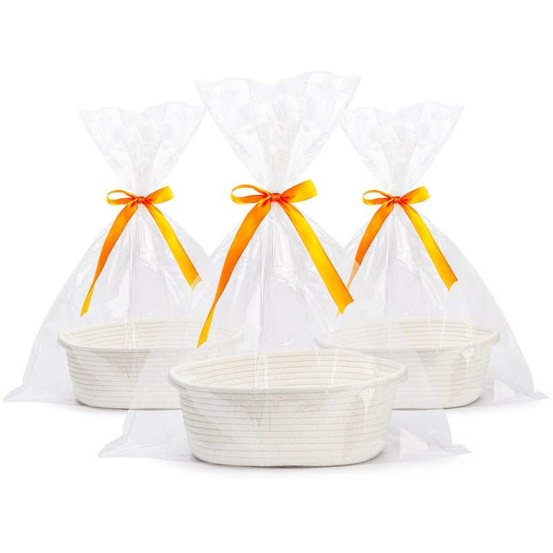 Pro Goleem 3Piece Small Woven Easter Basket with Gift Bags and Ribbons Different Size Baskets for Gifts Empty Small Rope Basket for Storage 12X 8 X 5 Baby Toy Basket with Handles White