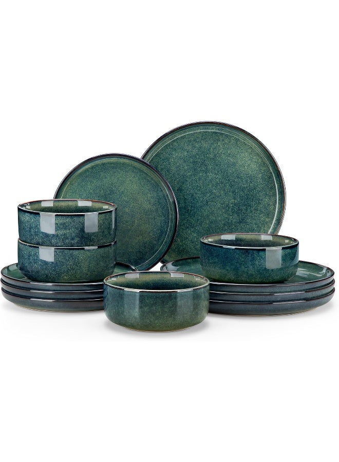 vancasso Starry 12 Pieces Dinnerware Sets for 4 Green Reactive Glaze Dishes Sets Ceramic Plates and Bowls Set Dinner Salad Dessert Plates and Cereal Bowls Set Dishwasher and Microwave Safe - Image 1