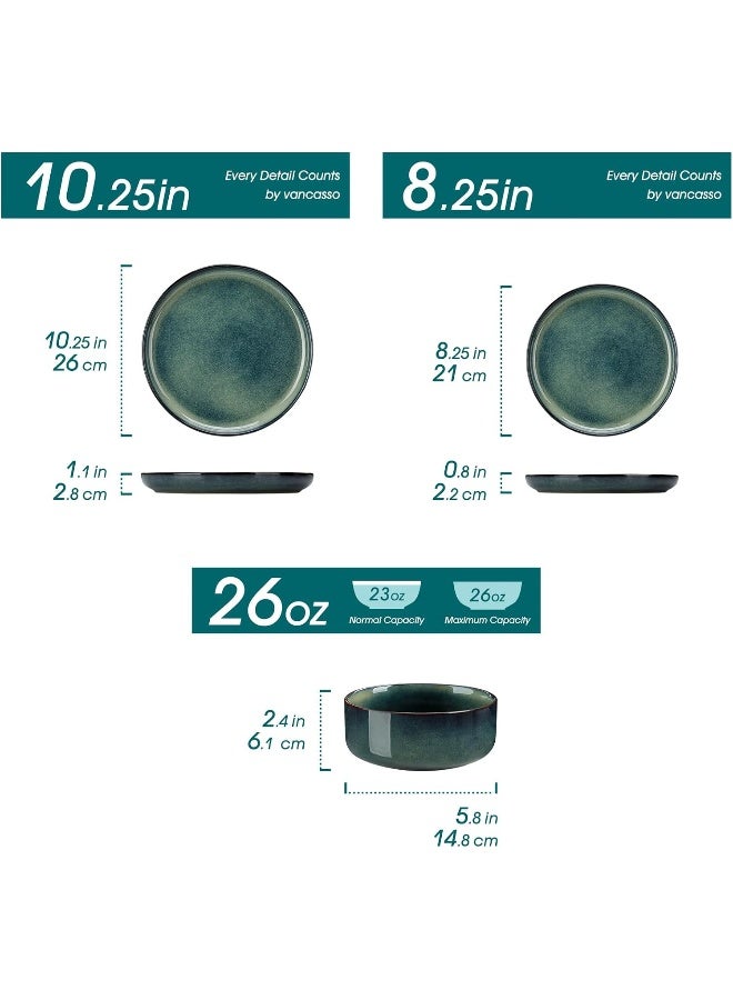 vancasso Starry 12 Pieces Dinnerware Sets for 4 Green Reactive Glaze Dishes Sets Ceramic Plates and Bowls Set Dinner Salad Dessert Plates and Cereal Bowls Set Dishwasher and Microwave Safe - Image 2