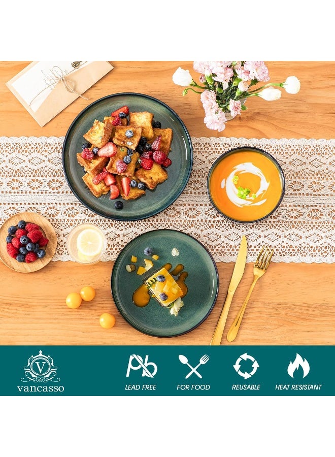 vancasso Starry 12 Pieces Dinnerware Sets for 4 Green Reactive Glaze Dishes Sets Ceramic Plates and Bowls Set Dinner Salad Dessert Plates and Cereal Bowls Set Dishwasher and Microwave Safe - Image 3