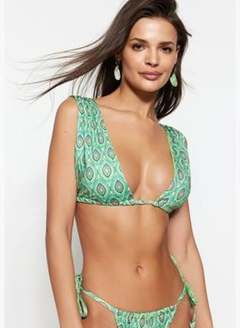trendyol Ethnic Pattern Triangle Tie Triangle Bikini Top TBESS23BU00170