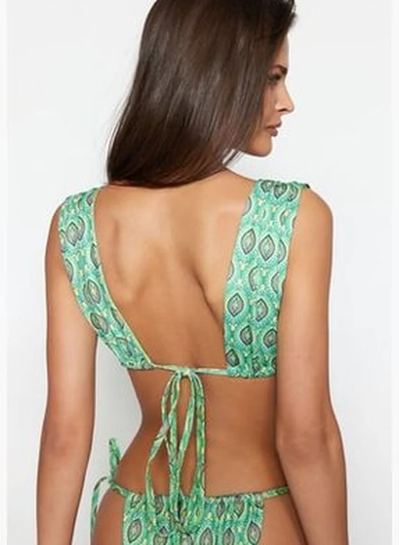 trendyol Ethnic Pattern Triangle Tie Triangle Bikini Top TBESS23BU00170