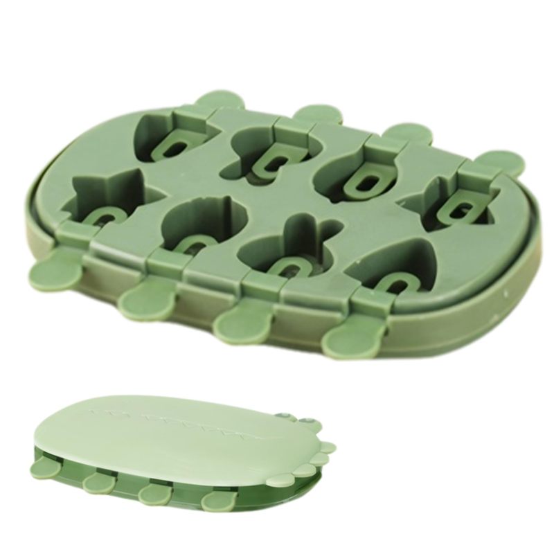 Silicone Popsicle Mold Set 8-Cavity Flower Animal Shapes Green - BPA-Free Easy Release Reusable Frozen Treat Maker for Kids Family - Image 1