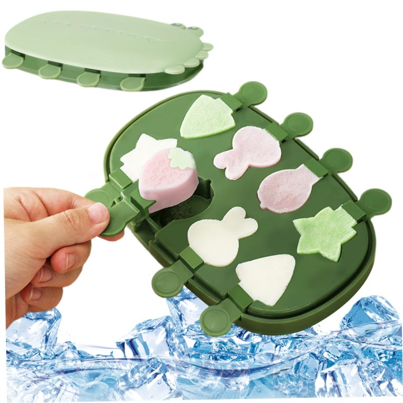 Silicone Popsicle Mold Set 8-Cavity Flower Animal Shapes Green - BPA-Free Easy Release Reusable Frozen Treat Maker for Kids Family - Image 2