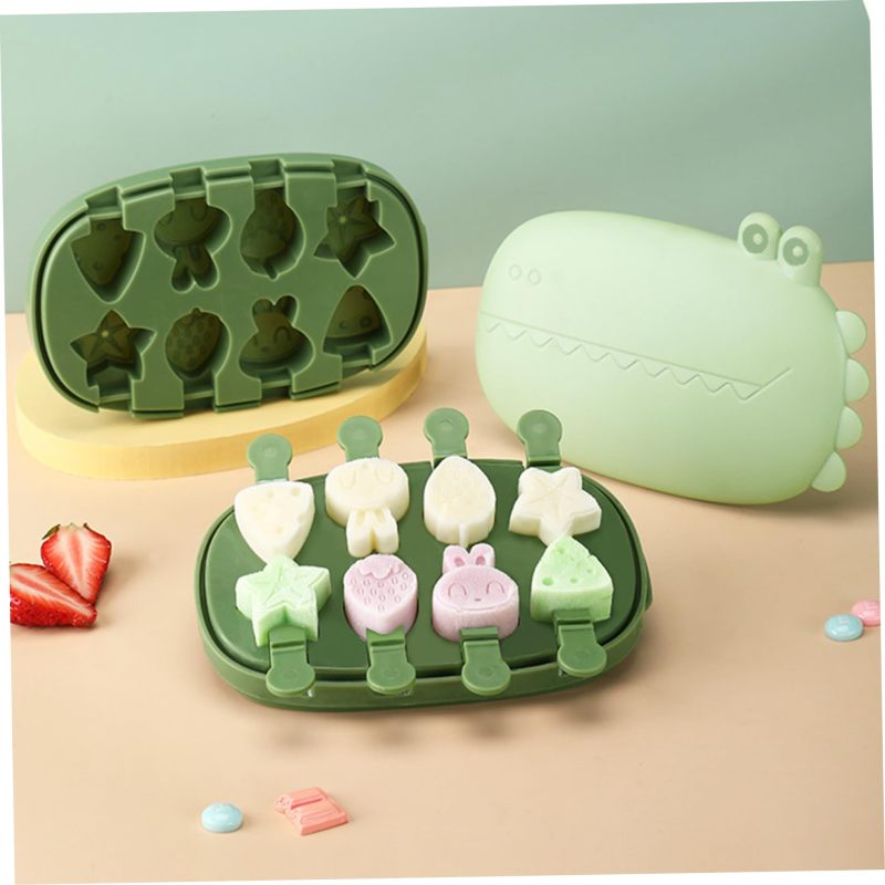 Silicone Popsicle Mold Set 8-Cavity Flower Animal Shapes Green - BPA-Free Easy Release Reusable Frozen Treat Maker for Kids Family - Image 4