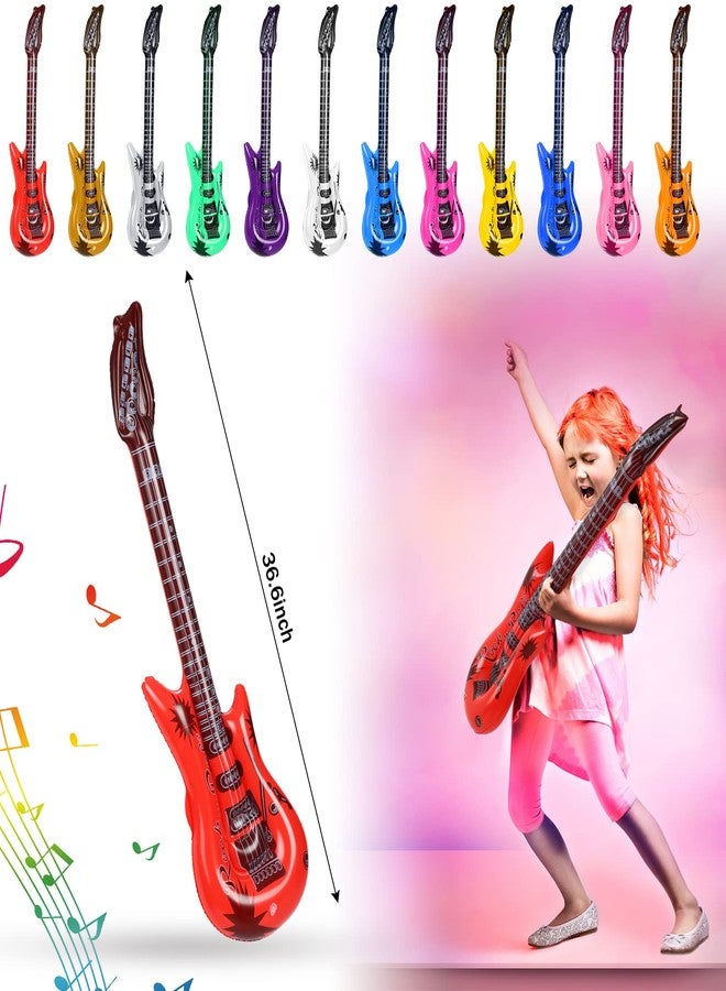 Chitidr 37 Pcs Inflatable Rock Star Instrument Set, 12 Blow up Guitar 36 Inch 12 Inflatable Microphone 12 Bass with a Pump for 80s Themed Party Carnival Birthday Party Decorations - Image 5