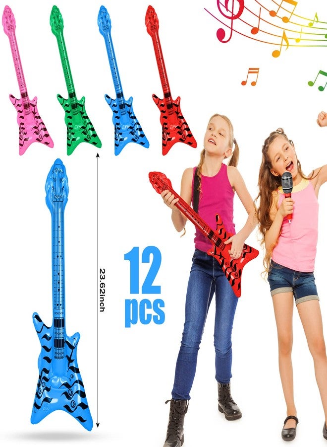 Chitidr 37 Pcs Inflatable Rock Star Instrument Set, 12 Blow up Guitar 36 Inch 12 Inflatable Microphone 12 Bass with a Pump for 80s Themed Party Carnival Birthday Party Decorations - Image 3