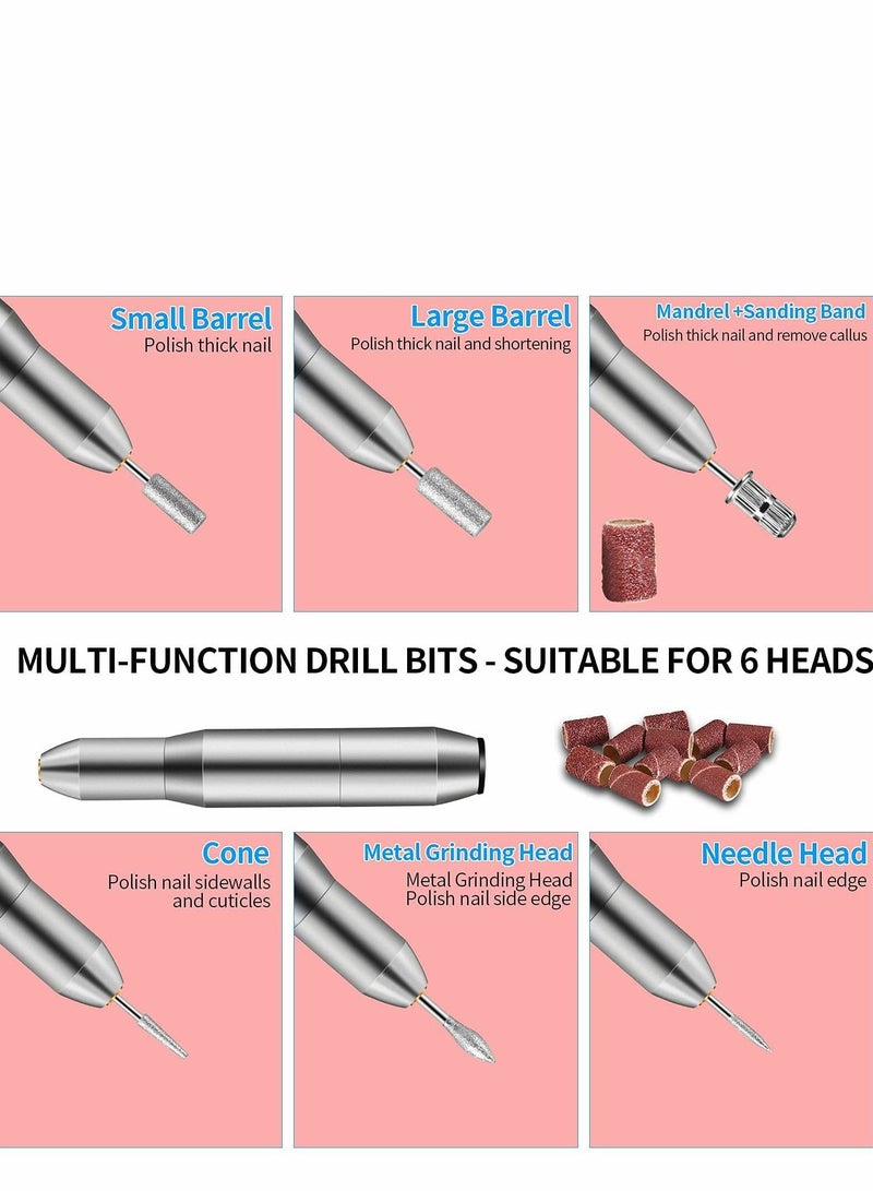 سيوسي مجموعة حفر الأظافر ، مجموعة تدريبات الملفات المحمولة الكهربائية مع 6 رؤوس وأشرطة الصنفرة ، أدوات آلي مانيكير المهنية للأظافر الأكريليك ، شكل تلميع ، USB قابل للشحن （عادي） - Image 5