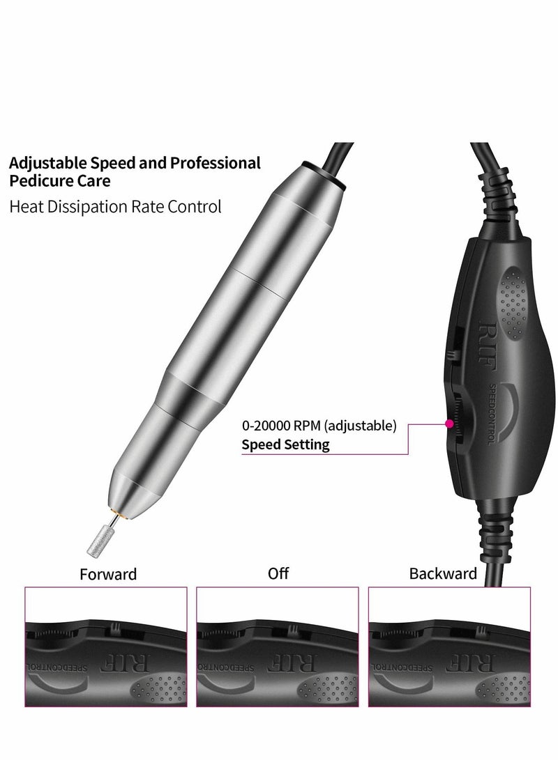 سيوسي مجموعة حفر الأظافر ، مجموعة تدريبات الملفات المحمولة الكهربائية مع 6 رؤوس وأشرطة الصنفرة ، أدوات آلي مانيكير المهنية للأظافر الأكريليك ، شكل تلميع ، USB قابل للشحن （عادي） - Image 2