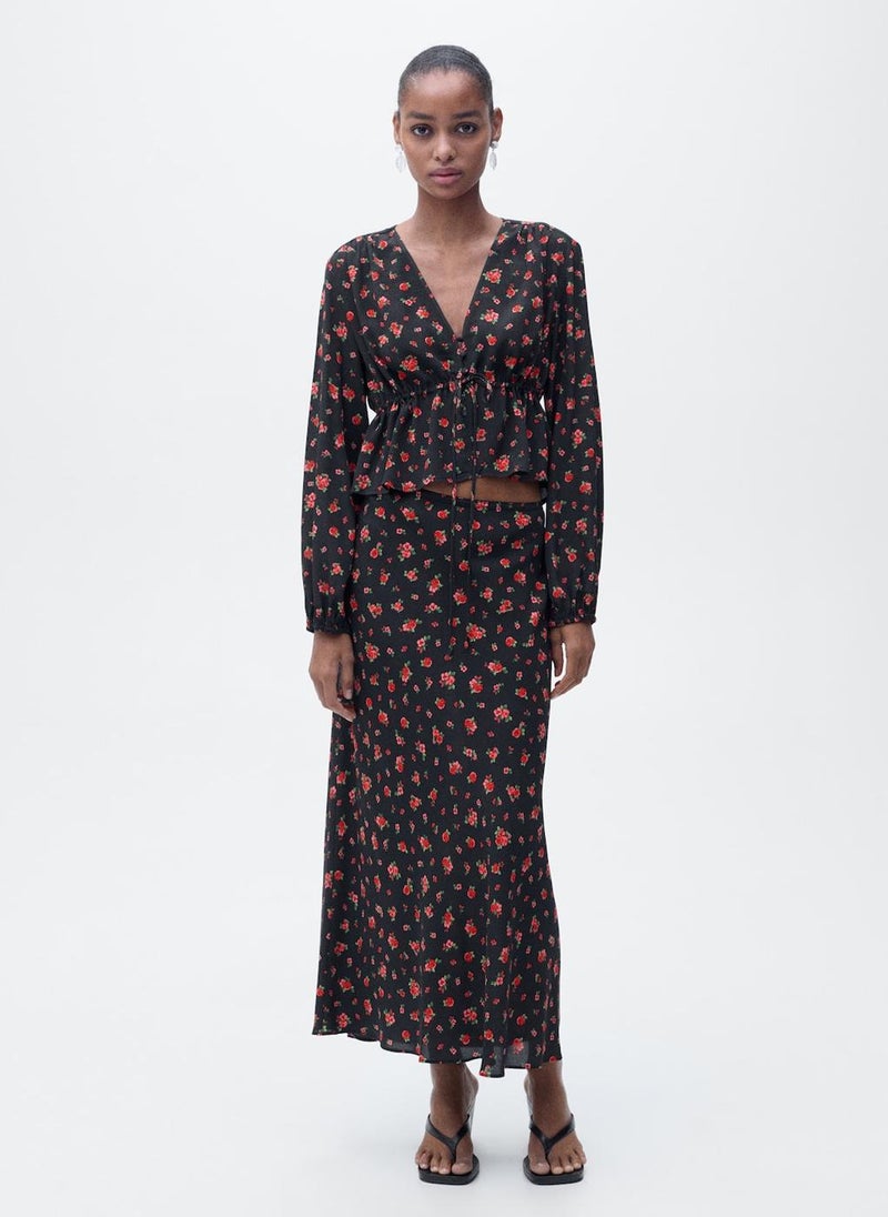 MANGO Long Floral Flared Skirt  - Image 3