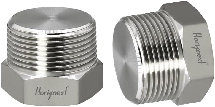 Horiznext سدادة أنبوب مياه من الفولاذ المقاوم للصدأ، محور ذكري، رأس سداسي الشكل، مواصفات NPT 1؛ تتناسب مع مجموعات توصيلات النحاس المستخدمة في القوارب (عبوة تحتوي على 2 قطع). - Image 1