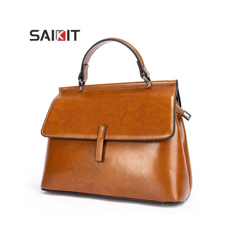 Women'S Bag New Genuine Leather Fashionable Handheld Cowhide Large Capacity Shoulder Crossbody Bag High-End Sense Bag Women'S Small Square Bag - Image 4