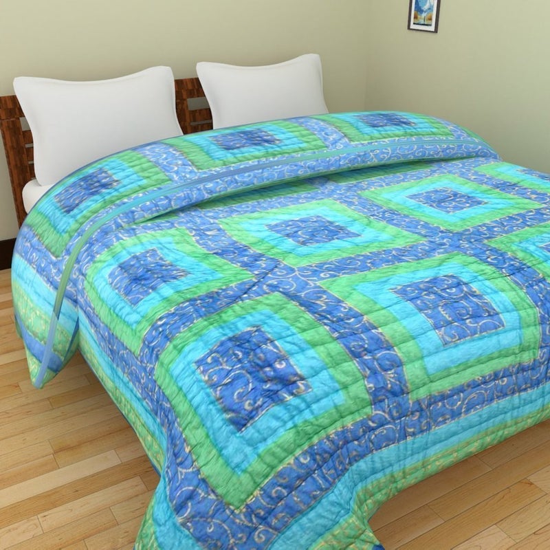 Lilfly Rajasthani Traditional Light Weight Pure Cotton Single Bed Soft Jaipuri AC Quilt/Razai dabu Print Quilts Blankets for Home (Size 55X85 inch)- Multicolor TDS-74 - Image 2