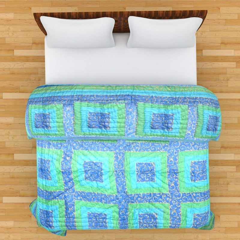 Lilfly Rajasthani Traditional Light Weight Pure Cotton Single Bed Soft Jaipuri AC Quilt/Razai dabu Print Quilts Blankets for Home (Size 55X85 inch)- Multicolor TDS-74 - Image 3