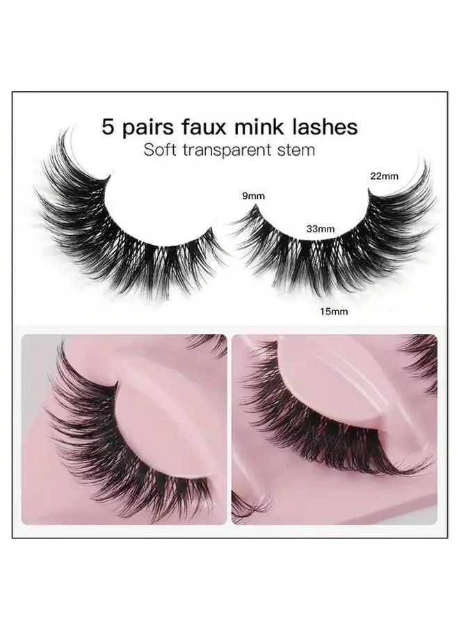 5 أزواج من رموش عين القطط الطبيعية الطويلة مانغا ذات الأطراف المجنحة لمكياج العيون - Image 3