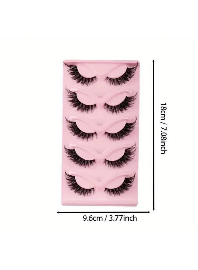 5 أزواج من رموش عين القطط الطبيعية الطويلة مانغا ذات الأطراف المجنحة لمكياج العيون - Image 5