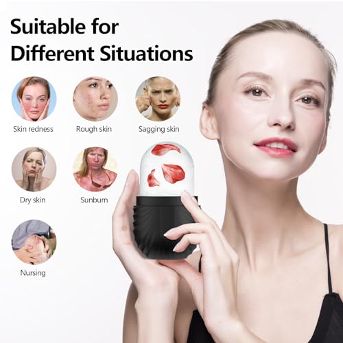 ZPU Ice Roller for Face and Eye Reusable Silicone Ice Facial Roller Ice Holder Face Ice Mold Skin Care Ice Cube Roller for Shrink Pores Anti Wrinkle Reduce Puffiness Black - Image 3