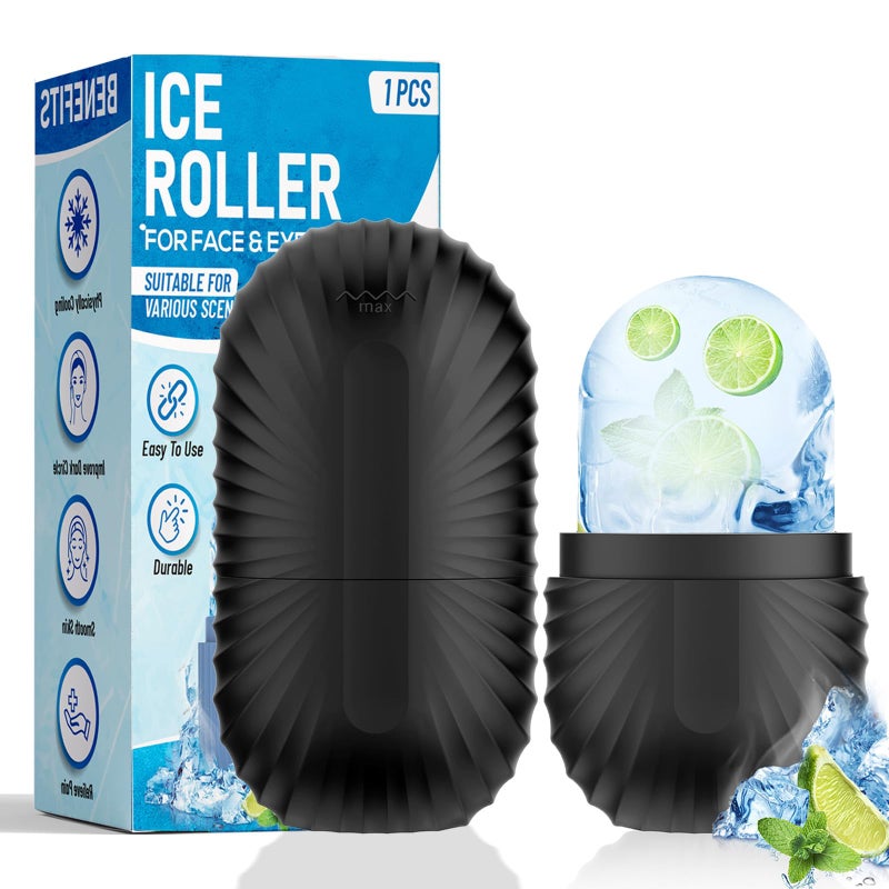 ZPU Ice Roller for Face and Eye Reusable Silicone Ice Facial Roller Ice Holder Face Ice Mold Skin Care Ice Cube Roller for Shrink Pores Anti Wrinkle Reduce Puffiness Black - Image 2