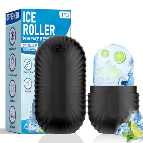 ZPU Ice Roller for Face and Eye Reusable Silicone Ice Facial Roller Ice Holder Face Ice Mold Skin Care Ice Cube Roller for Shrink Pores Anti Wrinkle Reduce Puffiness Black - Image 1