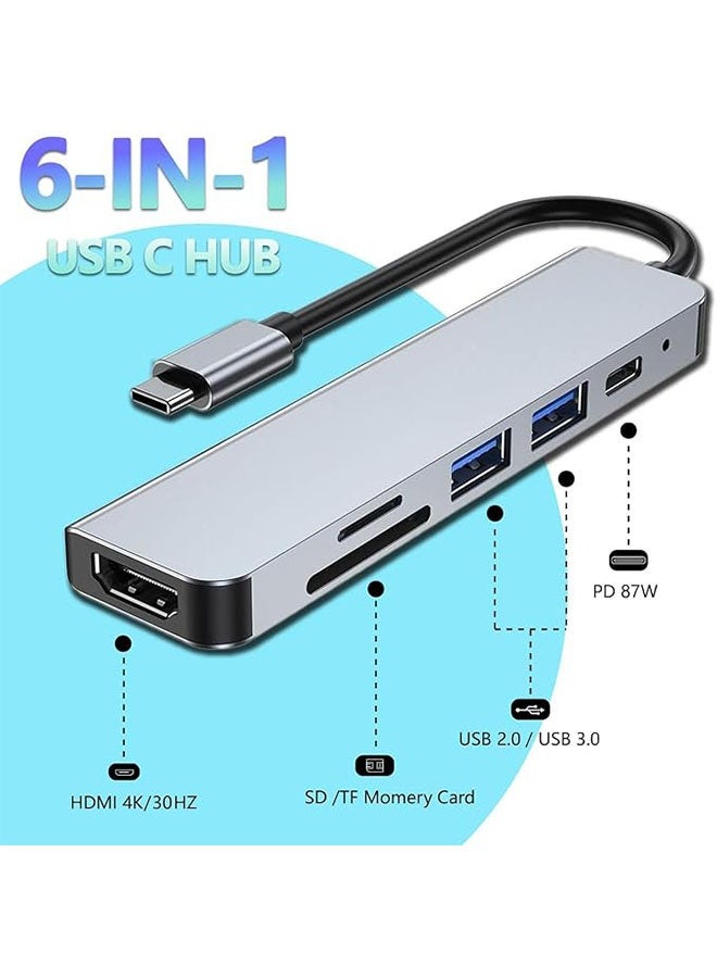 6 in 1 Multiport Dock USB 3.0 C Hub Adapter, Ethernet HDMI 4K/SD/TF Card Reader, PD Charging Port Compatible with MacBook Pro/Air and Type C Windows Laptop ﻿ - Image 2