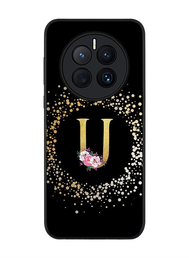 Stylizedd Rugged Black edge case for Huawei Mate 50, Slim fit Rubber Edges Thin Cover -  Custom Monogram Initial Letter Floral Pattern Alphabet - U  (Black ) - Image 1