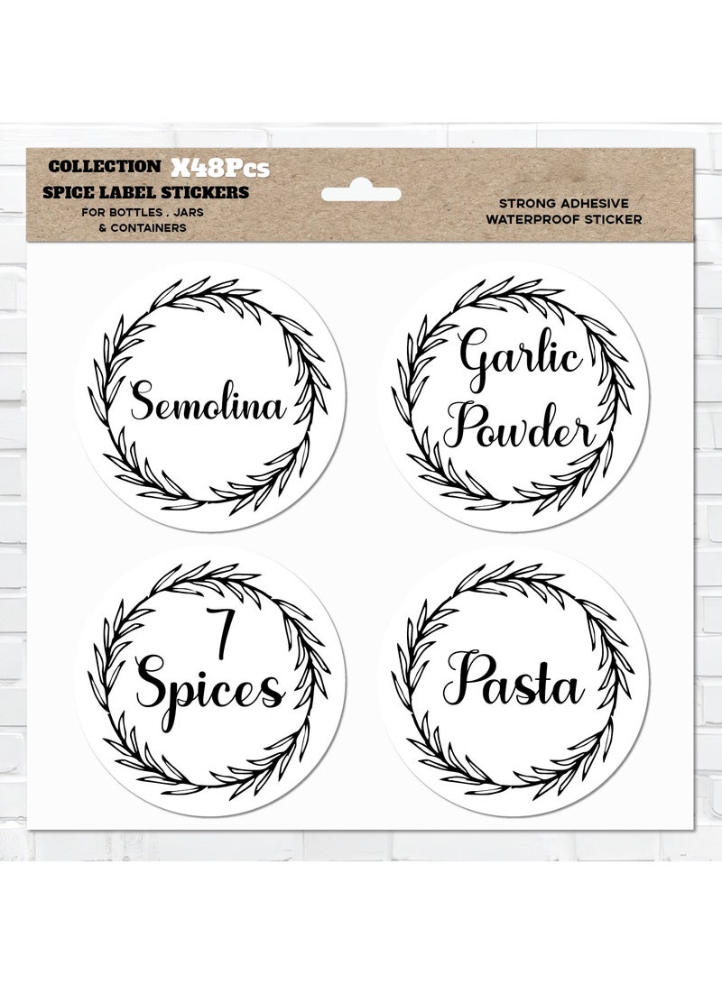48Pcs Spice Sticker Labels – Waterproof Vinyl with Protective Coating, Durable Kitchen Organizer Tags for Herb and Seasoning Containers, Water-Resistant and Long-Lasting - Image 1