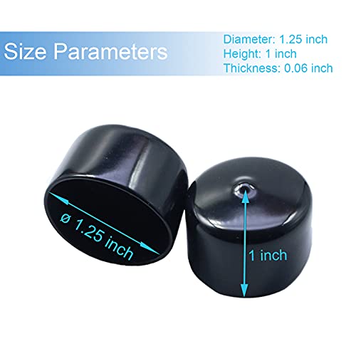 Acocony 1 1/4 Inch Rubber Cap Round 1.25 Inch Rubber End Caps PVC Flexible Protector Plastic Plugs for Round Holes Black Pack of 12 - Image 2