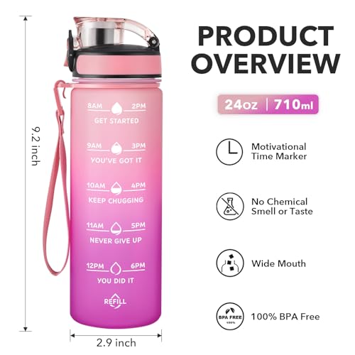Enerbone 24 oz Water Bottle, Leakproof BPA & Toxic Free, Motivational Water Bottle with Times to Drink and Straw, Fitness Sports Water Bottle with Strap for Office, Gym, Outdoor Sports - Image 2