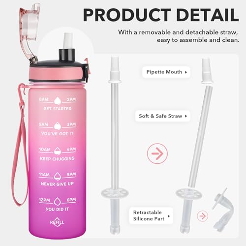 Enerbone 24 oz Water Bottle, Leakproof BPA & Toxic Free, Motivational Water Bottle with Times to Drink and Straw, Fitness Sports Water Bottle with Strap for Office, Gym, Outdoor Sports - Image 4