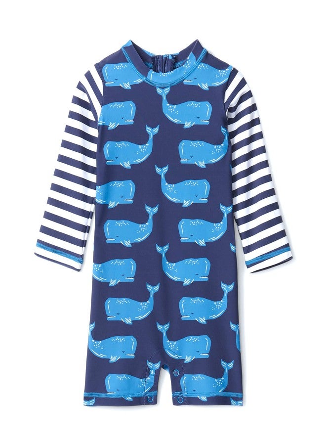 Hatley Baby Boy's One Piece Rashguard Swimsuit, Block Whales - Image 1