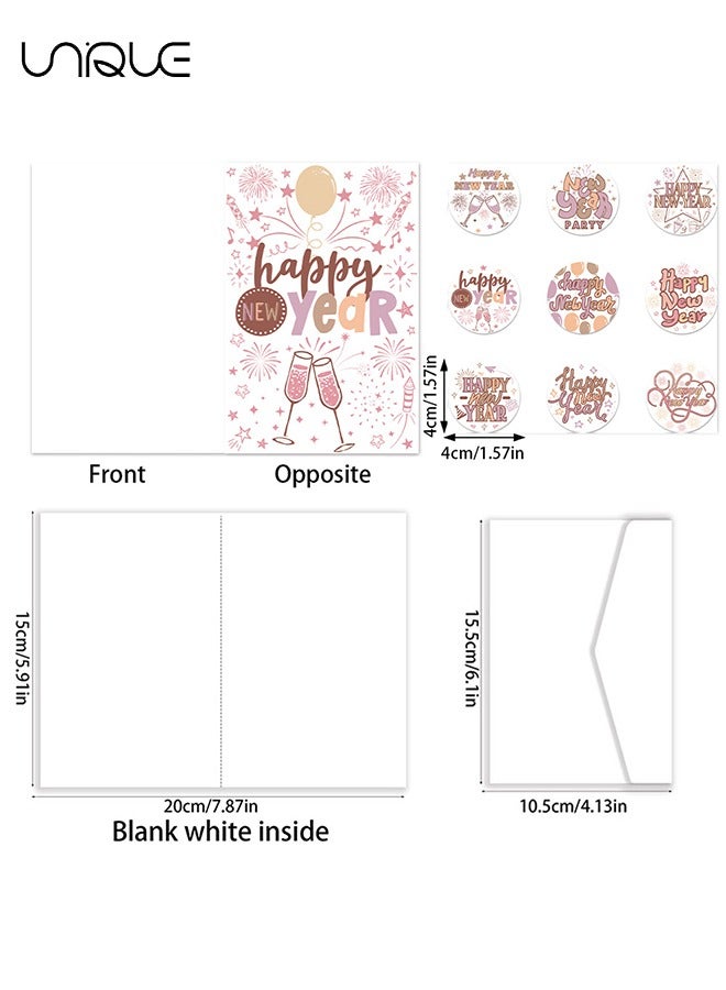 Unique 26 Pcs Greeting Card Set - 12 Styles Happy New Year Greeting Card - 12 Envelopes - Happy New Year Stickers - Suitable for Invitation Gifts, Holiday Wishes - Image 2