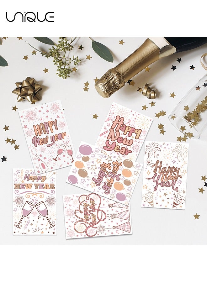 Unique 26 Pcs Greeting Card Set - 12 Styles Happy New Year Greeting Card - 12 Envelopes - Happy New Year Stickers - Suitable for Invitation Gifts, Holiday Wishes - Image 3
