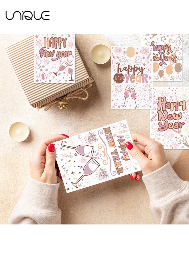 Unique 26 Pcs Greeting Card Set - 12 Styles Happy New Year Greeting Card - 12 Envelopes - Happy New Year Stickers - Suitable for Invitation Gifts, Holiday Wishes - Image 4