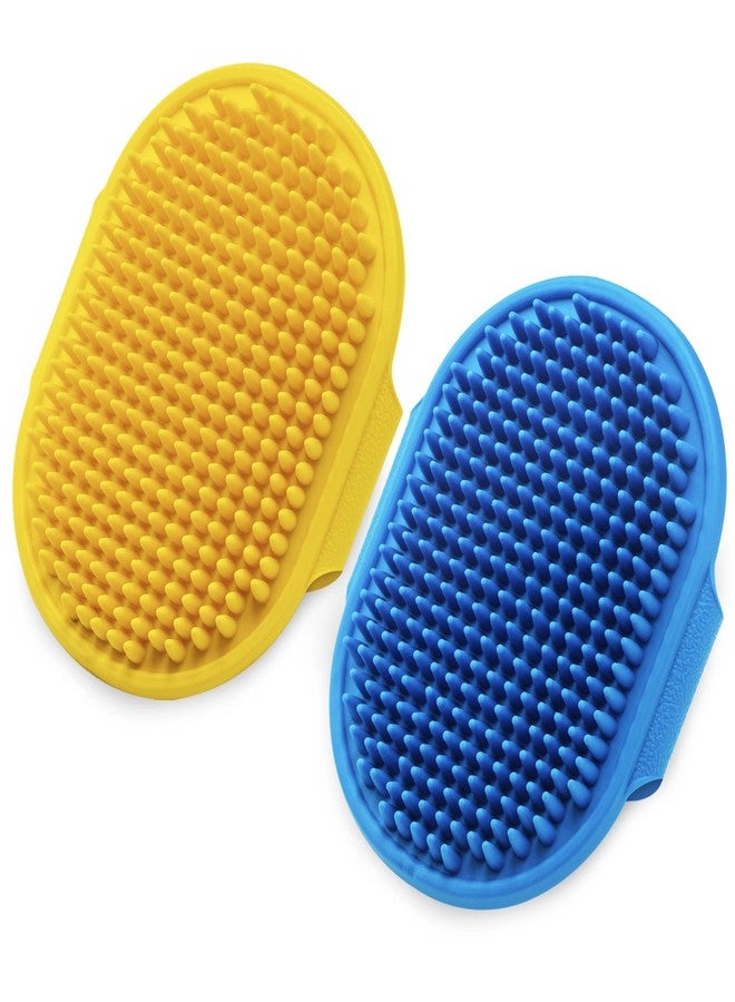 Lilpep Dog Grooming Brush, Lilpep Pet Shampoo Bath Brush Soothing Massage Rubber Comb with Adjustable Ring Handle for Long Short Haired Dogs and Cats (Blue+Yellow, pack of 2) - Image 1