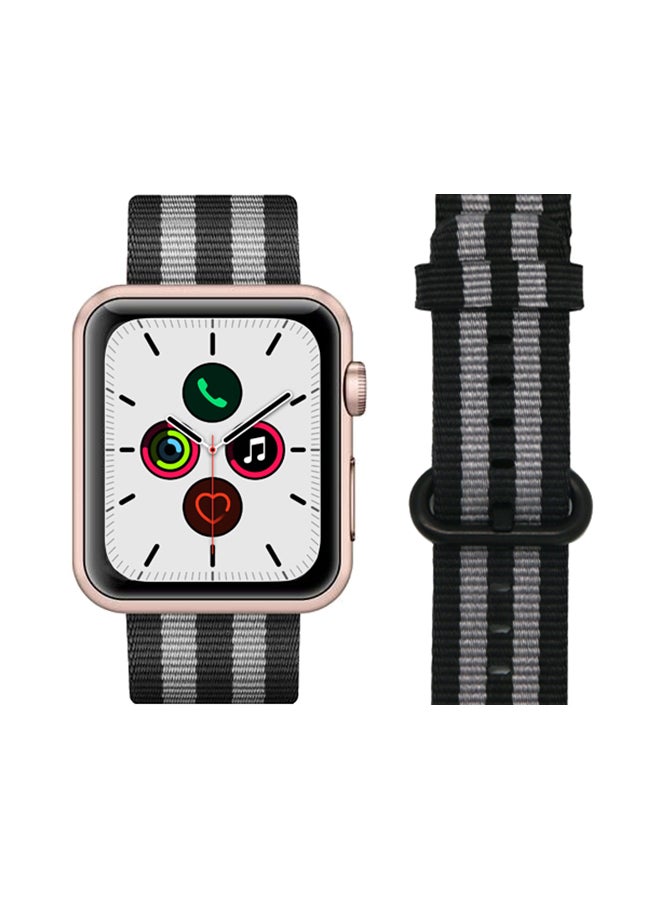Perfii Round Buckle Nylon Replacement Band For Apple Watch Series 5/4/3/2/1 Black Grey - Image 1
