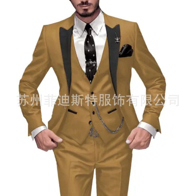 New Men'S Three-Piece Suit Suit Black Lapel Color Matching Suit Banquet Party Suit Groom Best Man Suit - Image 5