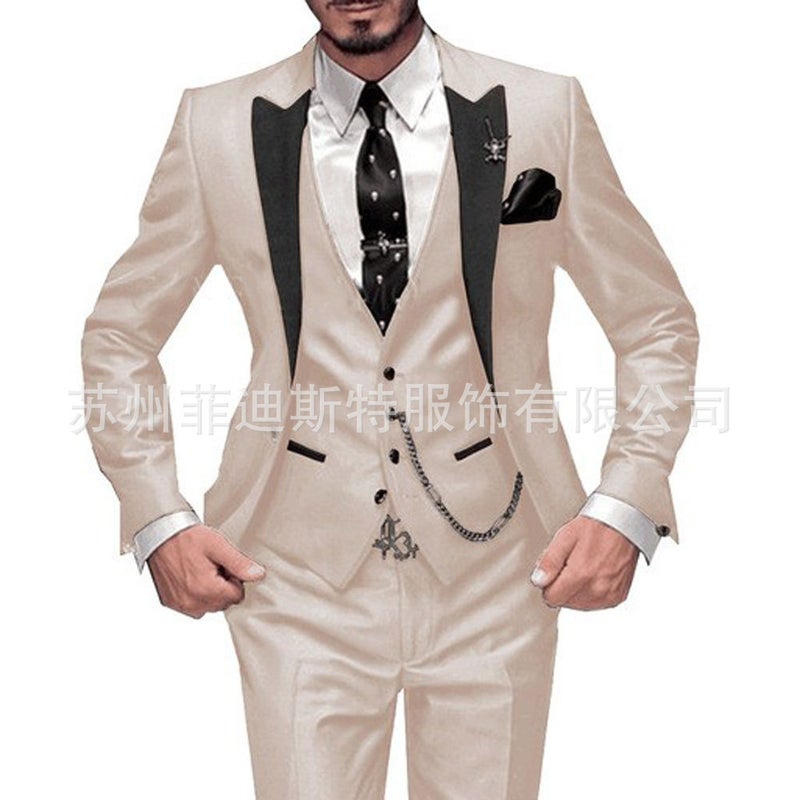 New Men'S Three-Piece Suit Suit Black Lapel Color Matching Suit Banquet Party Suit Groom Best Man Suit - Image 3
