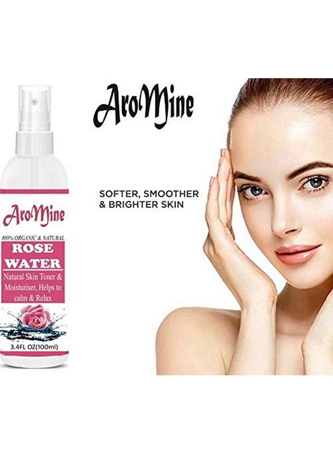 Aromine ماء الورد العضوي والجلسرين للتونر ومنظف للأغراض المغذية والمنعشة (100 مل) عبوة من زجاجتين (200 مل) - Image 4