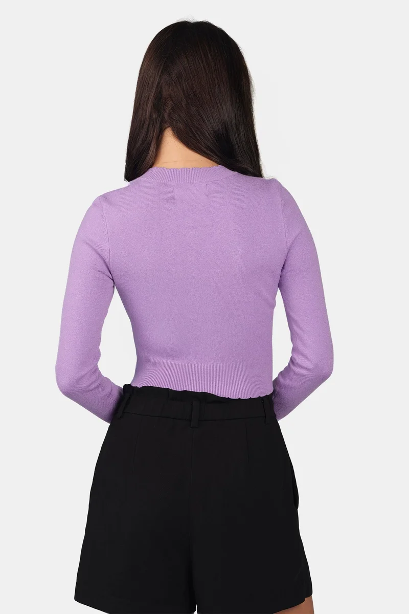 Virgio  Self Design Viscose Scallop Hem Crop Knit Top for Women for Women | Best Price UAE