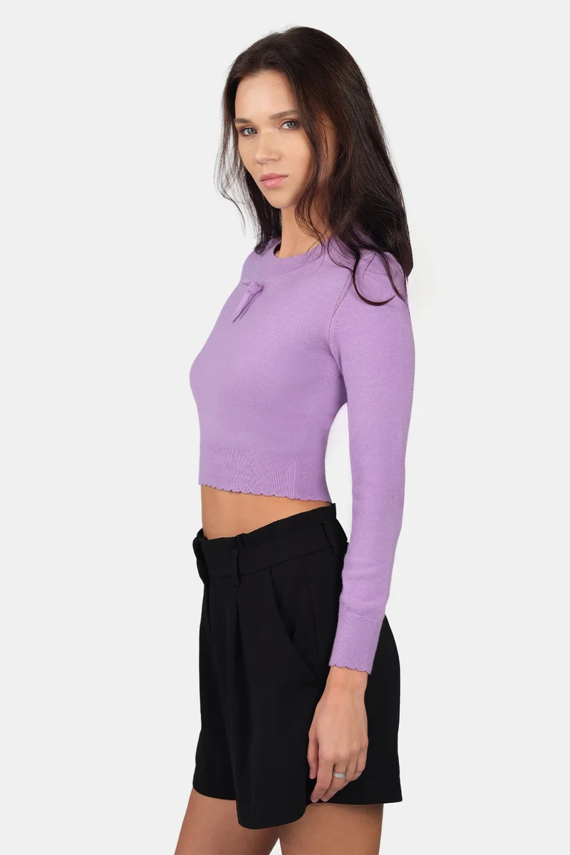 Virgio  Self Design Viscose Scallop Hem Crop Knit Top for Women for Women | Best Price UAE