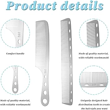 Styquenzer 2 PCS Metal Comb Hair Comb for Men Silver Fine Tooth Comb Stainless Steel Barber Comb Set Anti Static Styling Comb Heat Resistant Detangler Comb Set Hair Cutting Comb - Image 3