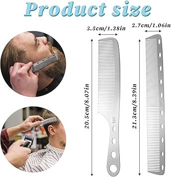 Styquenzer 2 PCS Metal Comb Hair Comb for Men Silver Fine Tooth Comb Stainless Steel Barber Comb Set Anti Static Styling Comb Heat Resistant Detangler Comb Set Hair Cutting Comb - Image 2