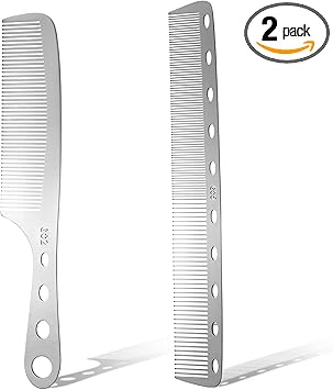 Styquenzer 2 PCS Metal Comb Hair Comb for Men Silver Fine Tooth Comb Stainless Steel Barber Comb Set Anti Static Styling Comb Heat Resistant Detangler Comb Set Hair Cutting Comb - Image 1