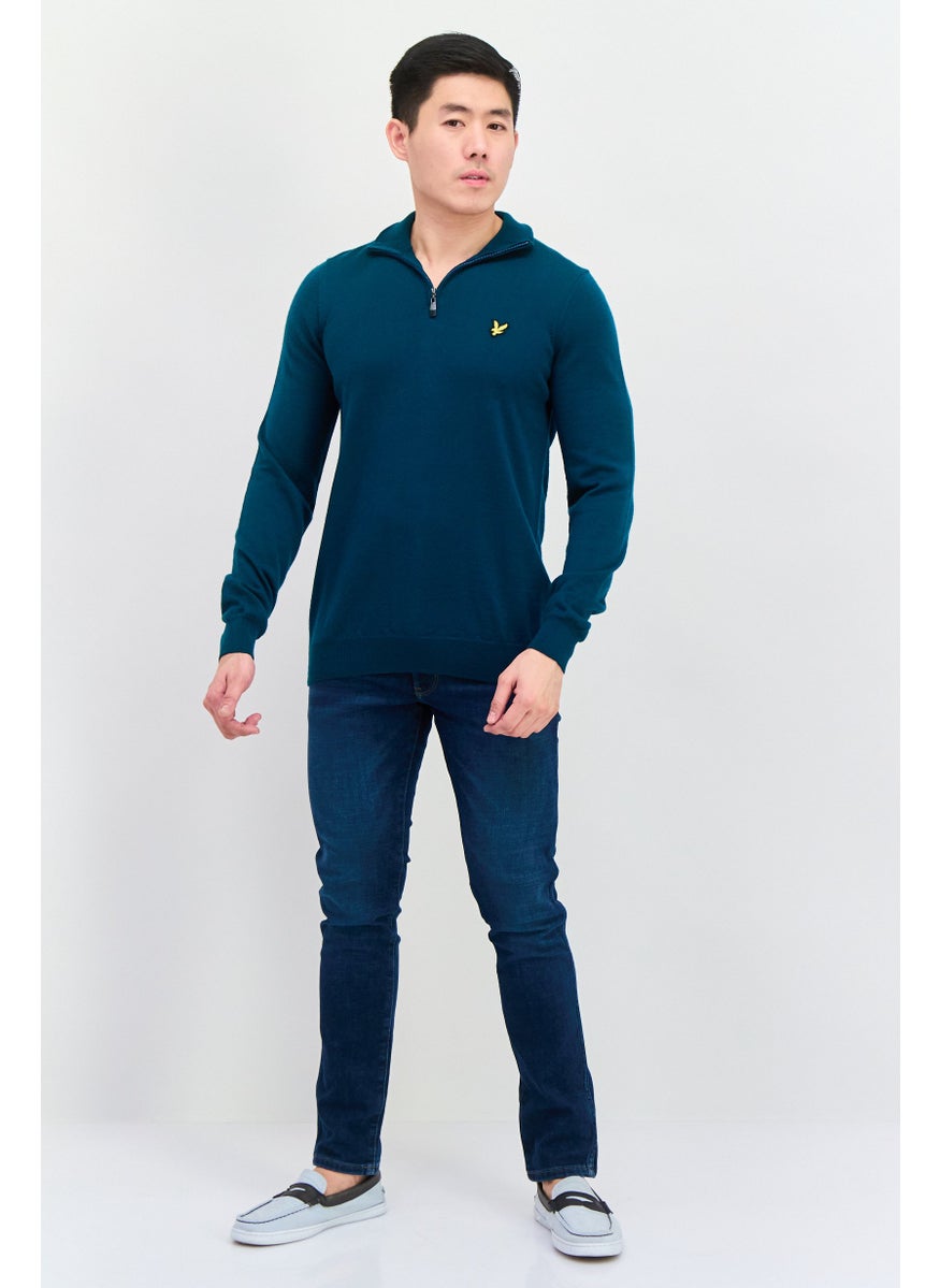 Men Mock Neck Embroidered Logo Knitted Sweater, Green - pzsku/Z3E52412578CF2B405A9AZ/45/_/1737642082/b52db81c-b153-406e-b132-c6c728e5a5d7