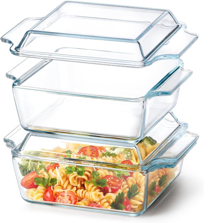 NUTRIUPS Set of 2 Glass Casserole Dish With Glass Lid, Square 6in x 6in Glass Baking Dish Oven Safe, Mini Casserole Dish with Lid - Image 1