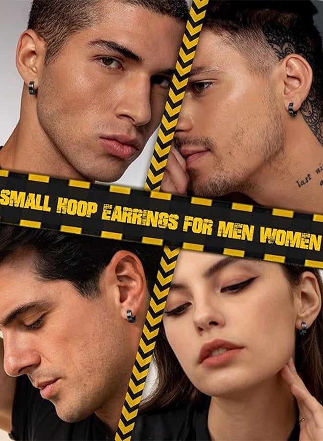 Happy D 6 Pairs Stainless Steel CZ Stud Earrings for Men Women Black Earrings Huggie Small Hoop Earrings Ear Piercing Jewelry for Men - Image 4