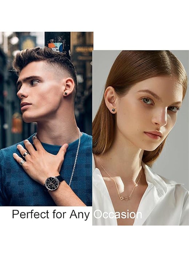 Happy D 6 Pairs Stainless Steel CZ Stud Earrings for Men Women Black Earrings Huggie Small Hoop Earrings Ear Piercing Jewelry for Men - Image 3